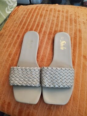 SHEIN Woven Slide Sandals in Light Gray